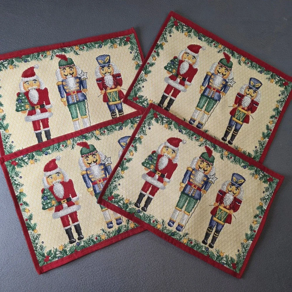 Lillian Vernon Nutcracker Santa Tapestry Placemats Set of 4 Red Green Christmas